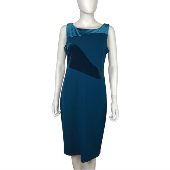 Calvin Klein Body Con Dress Velvet Detail Teal Knee Length Size 8 - Picture 1 of 7